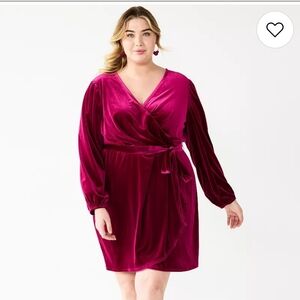 Velvet V-Neck Dress with Long Sleeves